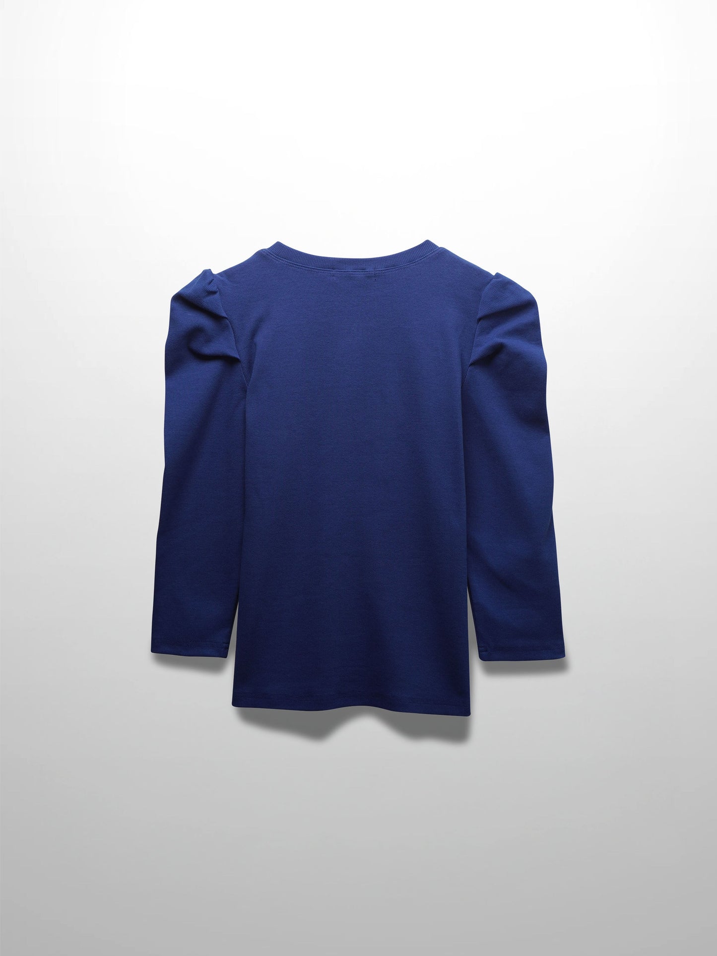 Ribbed Crew Neck Puff Sleeve Top-Royal Blue-2