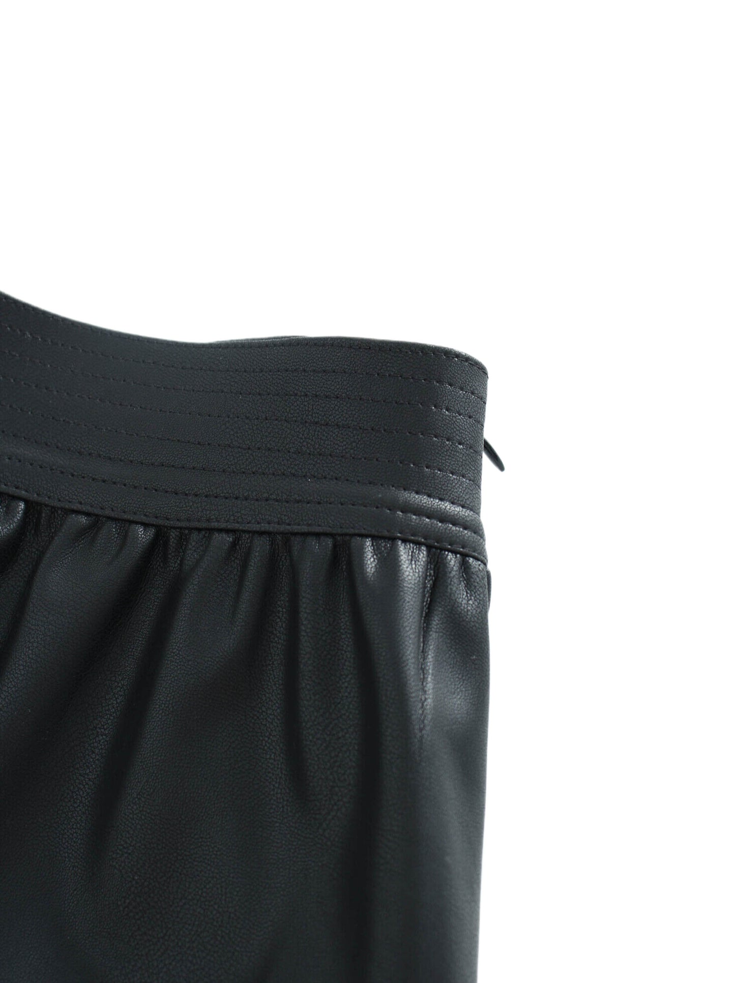 Drop Waist Leather Skirt-Black-4