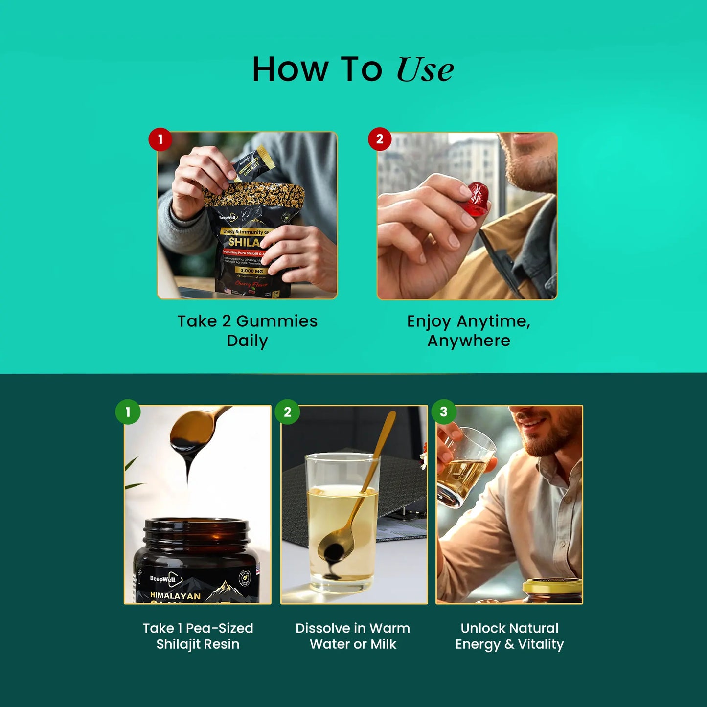 BeepWell Shilajit Combo – Resin (80 Servings) + Gummies with Ashwagandha (60 Ct) – Vegan, No Added Sugar-4