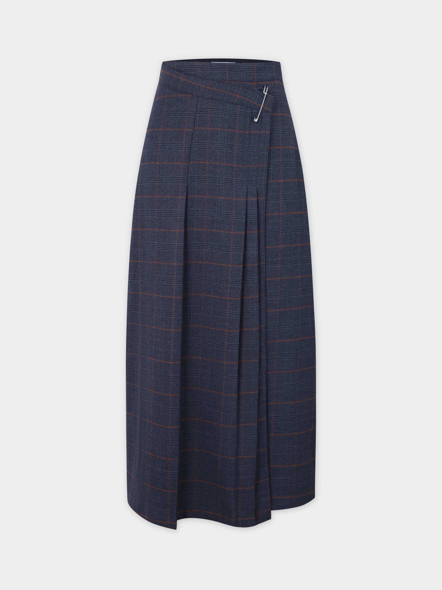 Pin Closure Wrap Skirt-Blue Plaid-1
