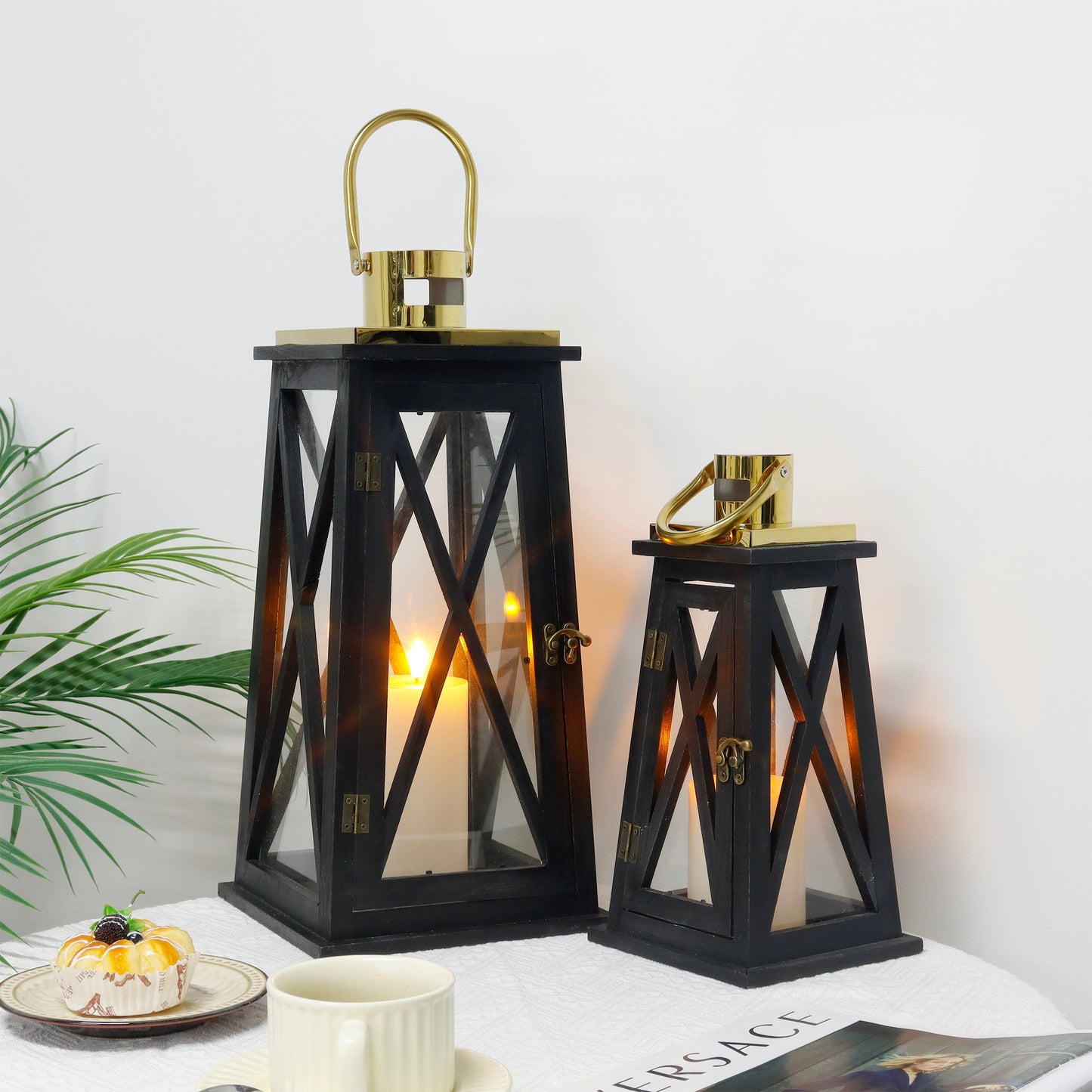 12''&18'' H Metal Decorative Candle Holders Rustic Hanging Lantern(Set of 2)-3