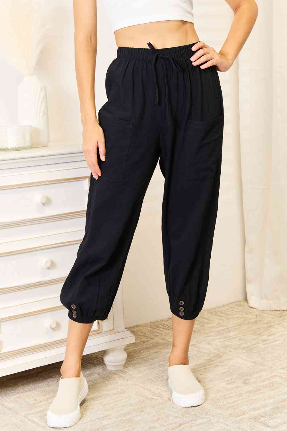 Double Take Decorative Button Cropped Pants-4
