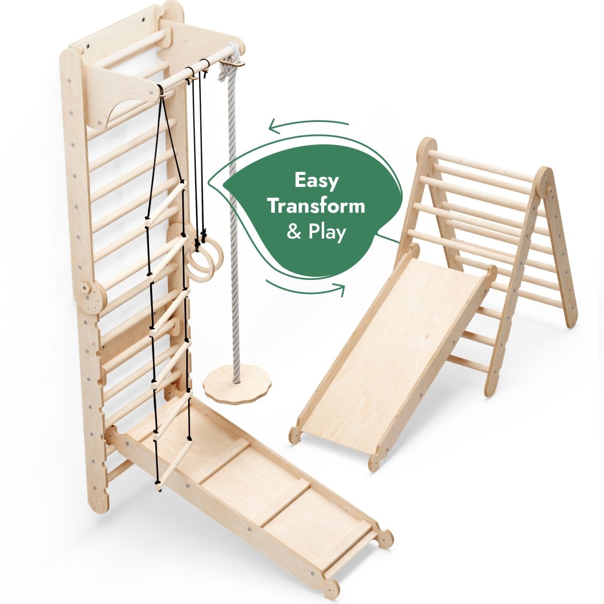 6in1 Wooden Swedish Wall / Climbing ladder for Children + Swing Set + Slide Board-3