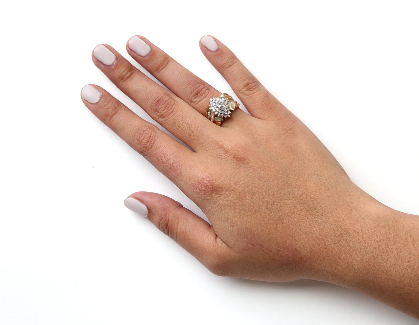 10K Yellow Gold 1 Cttw Diamond Pear Shaped Cluster Cluster Cocktail Ring (H-I Color, I2-I3 Clarity)-3