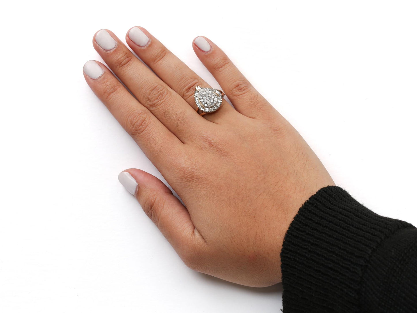 10K Yellow Gold 1 Cttw Round and Baguette Cut Diamond Ballerina Cluster Ring (H-I Color, SI2-I1 Clarity)-4