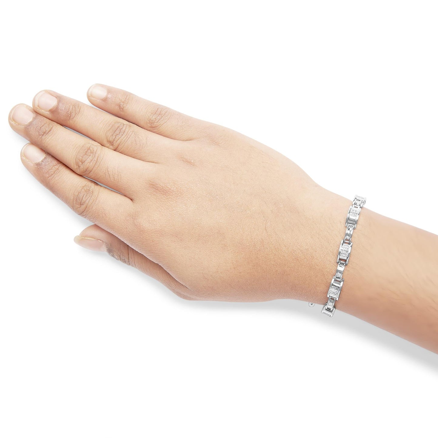14K White Gold 1.0 Cttw Invisible Set Princess Diamond Alternating Link Tennis Bracelet (I-J Color, I1-I2 Clarity) - 7.25"-4