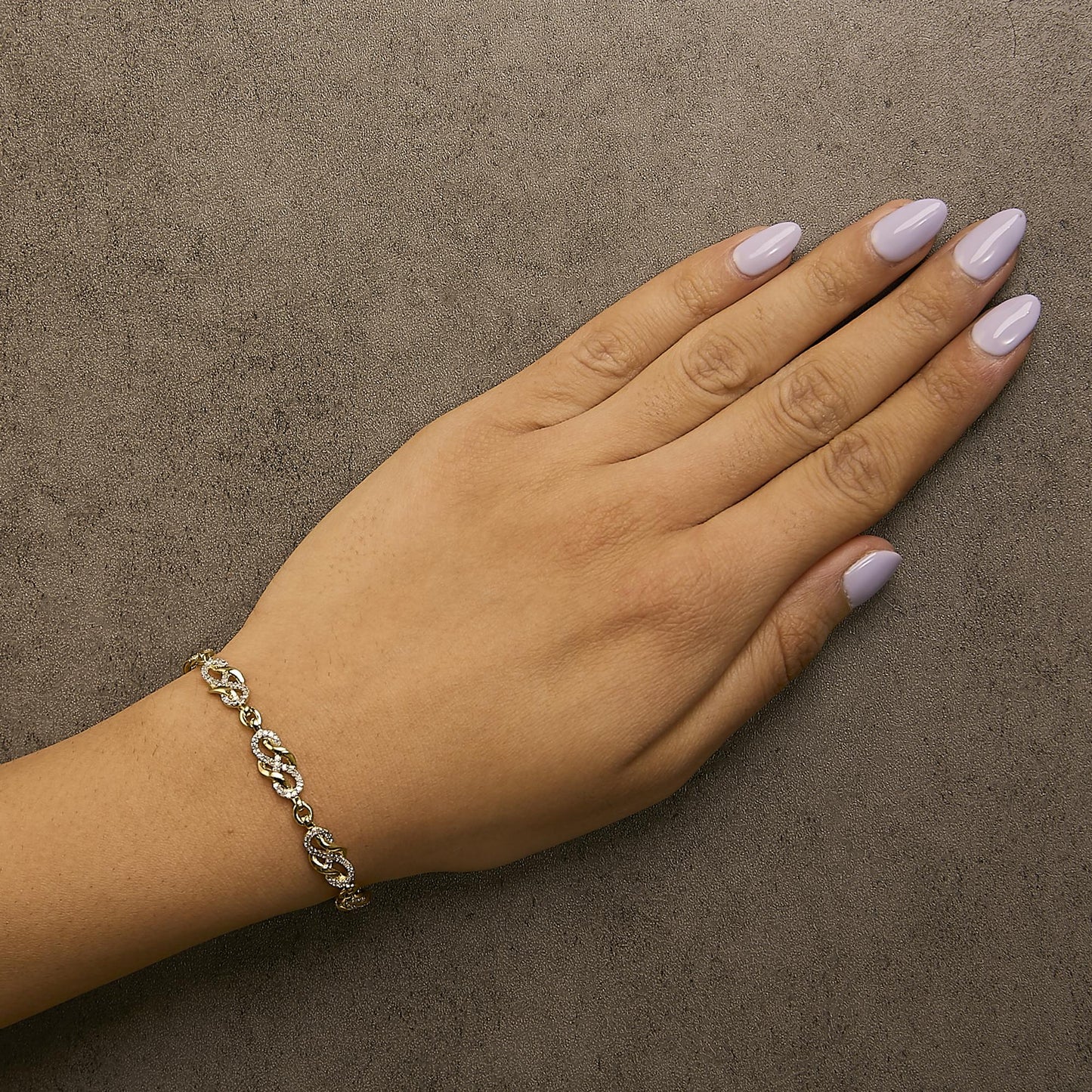 14K Yellow Gold Plated .925 Sterling Silver 1.0 Cttw Diamond Infinity Loop and Swirl Link Bracelet-3