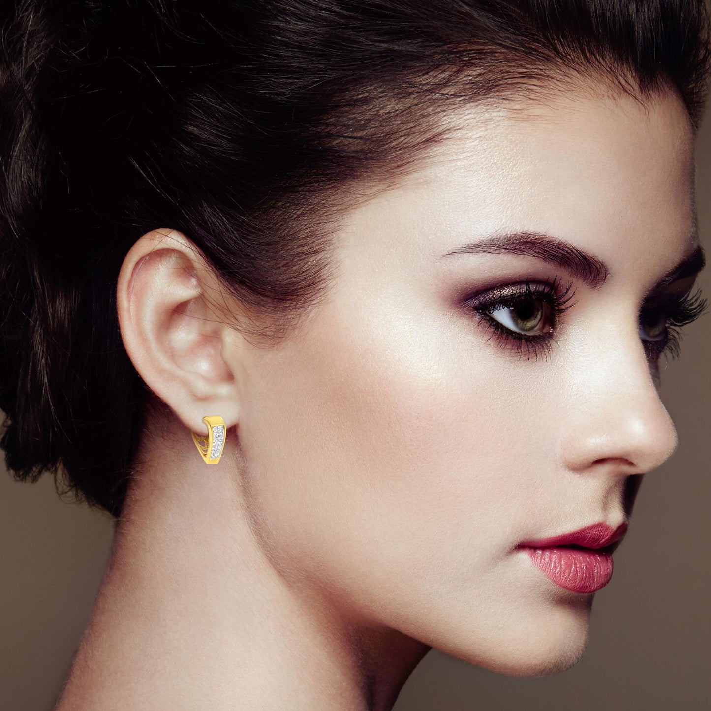 14K Yellow Gold Diamond Huggy Earrings (1/2 cttw, H-I Color, SI2-I1 Clarity)-3
