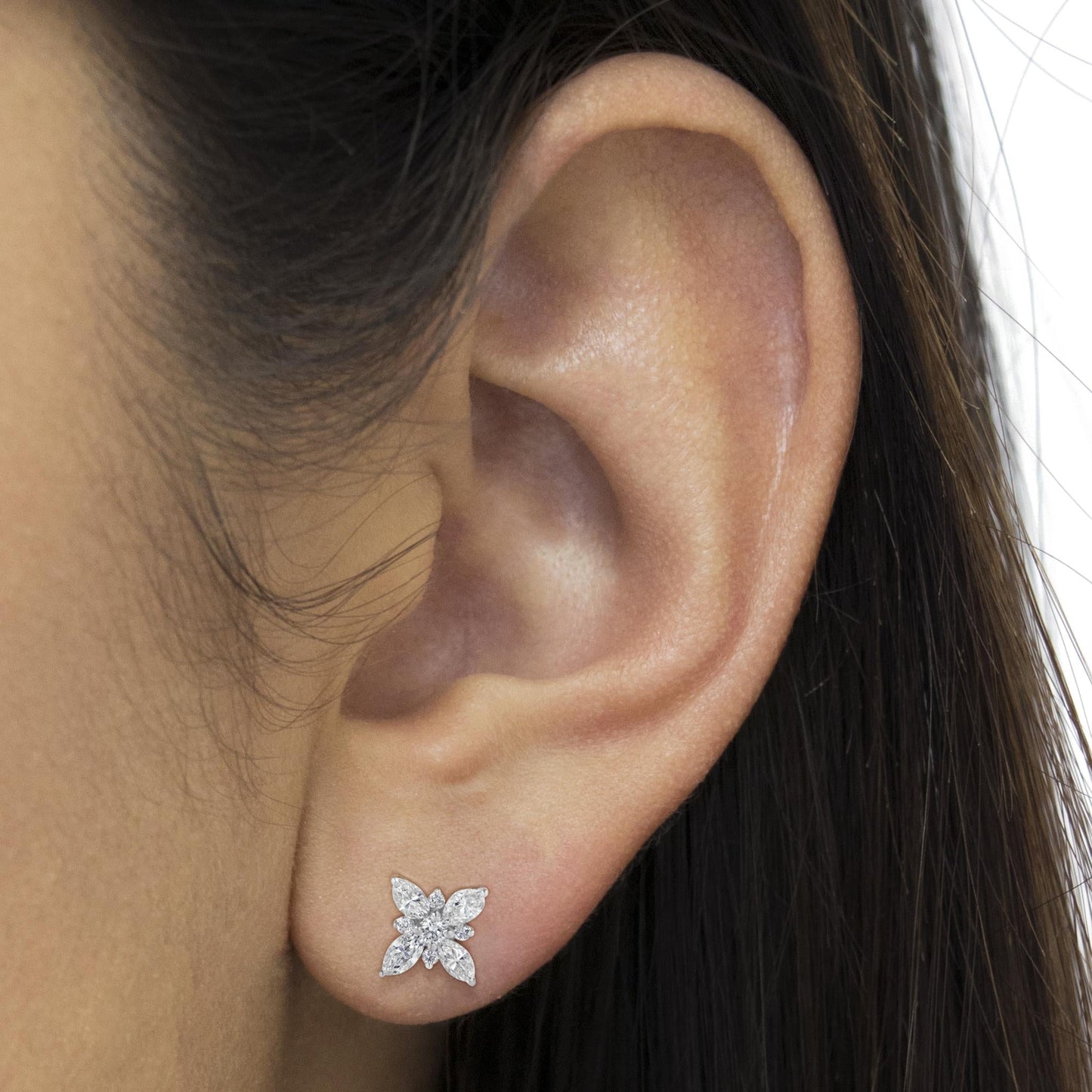 14K White Gold Marquise Diamond Flower Stud Earring (1.00 cttw, H-I Color, SI1-SI2 Clarity)-4