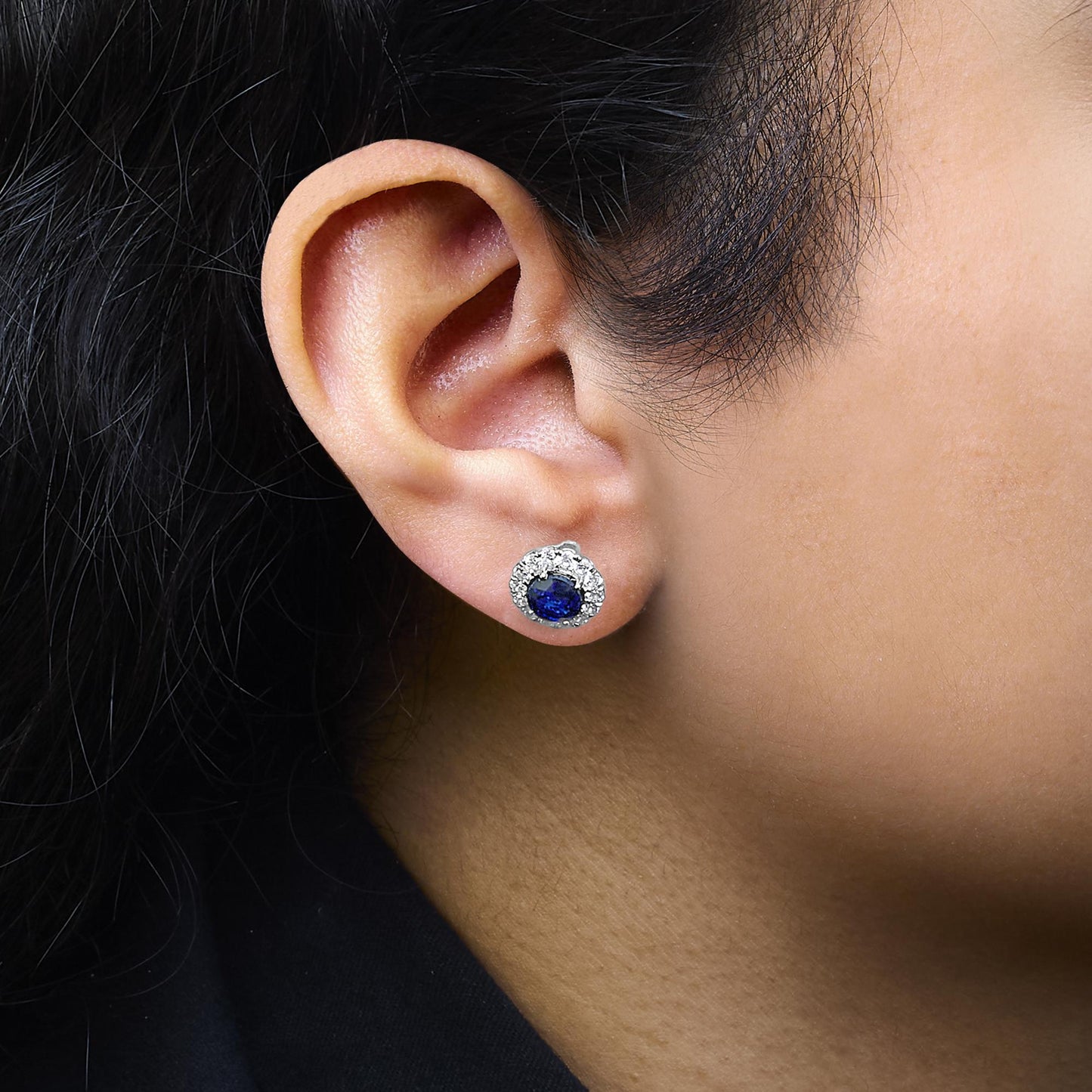 14K White Gold 3.0 Cttw Lab-Grown Blue Diamond Halo Stud Earrings (Blue & F-G Color, VS1-VS2 Clarity)-3