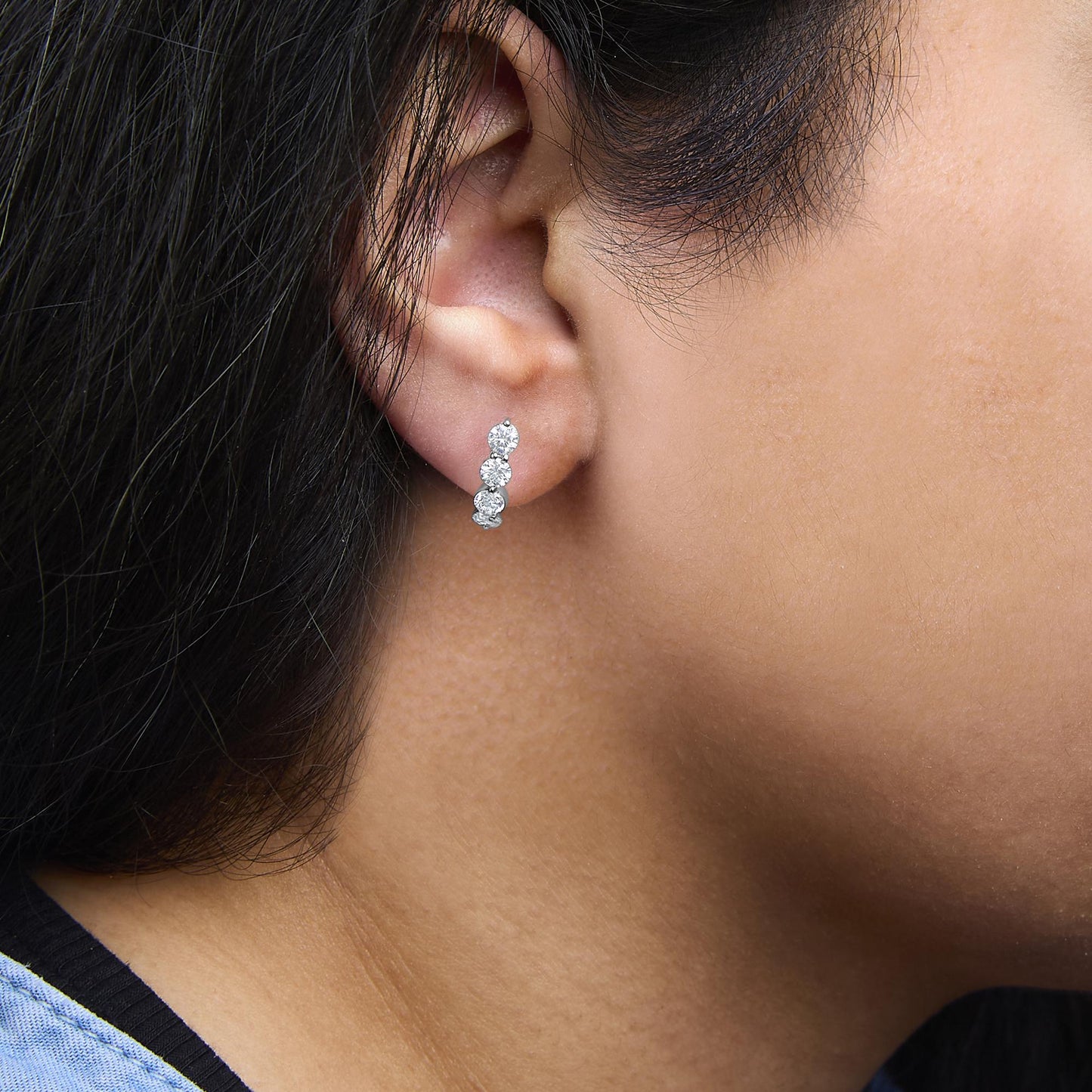 14K White Gold 1 1/4 Cttw Round Lab Grown Diamonds 5 Stone Open Hoop Stud Earrings (F-G Color, VS1-VS2 Clarity)-3