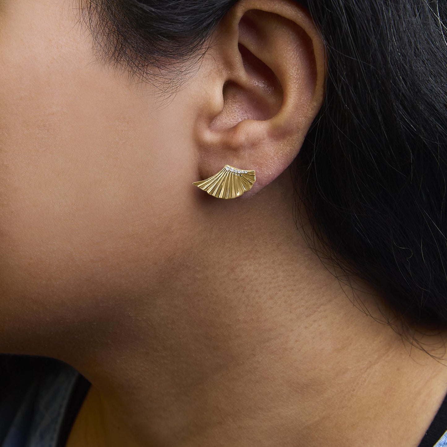 14K Yellow Gold Plated .925 Sterling Silver Diamond Accent Fan Wing Stud Earrings (H-I Color, I1-I2 Clarity)-3