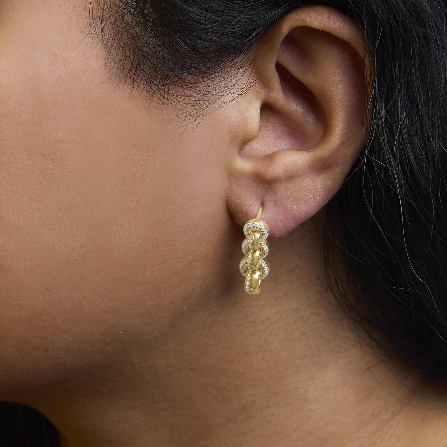 14K Yellow Gold Plated .925 Sterling Silver 1/2 Cttw Diamond Chain Link Drop Earrings (H-I Color, I1-I2 Clarity)-3