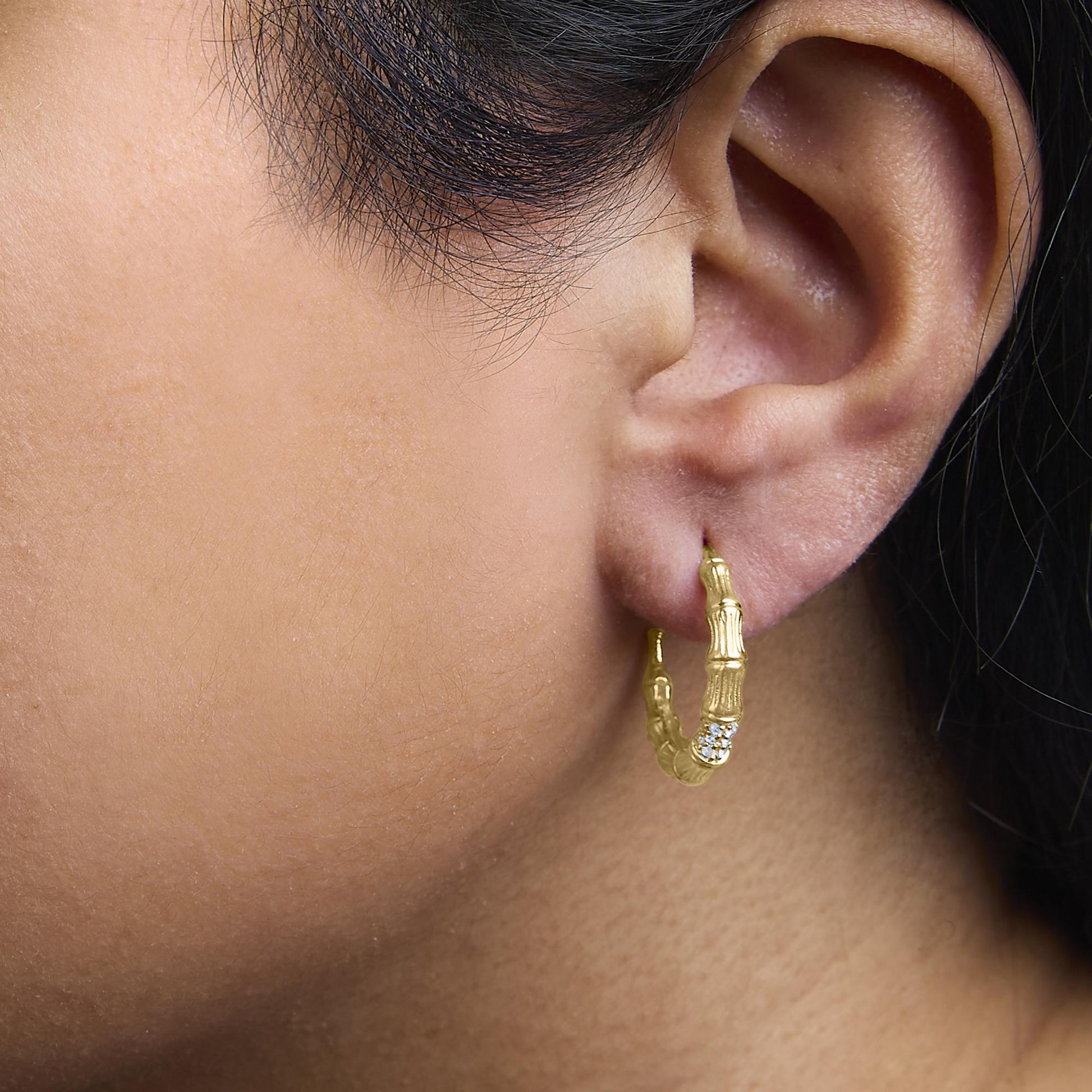 14K Yellow Gold Plated .925 Sterling Silver 1/6 Cttw Hammered J Hoop Earrings (H-I Color, I1-I2 Clarity)-3