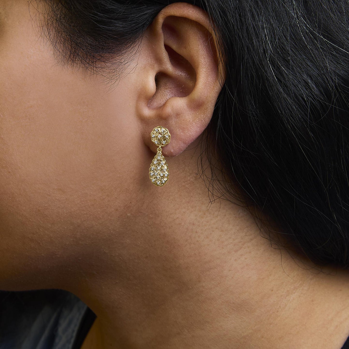 14K Yellow Gold Plated Sterling Silver 1/5 Cttw Diamond Teardrop Filigree Earrings (H-I Color, I1-I2 Clarity)-3