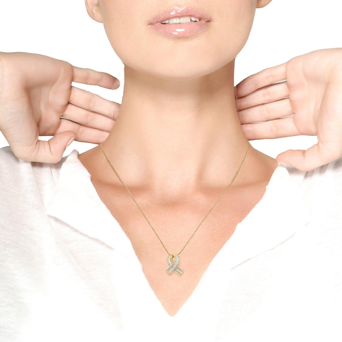 14K Yellow Gold 2 5/8 cttw Channel Set White Diamond Awareness Ribbon Pendant Necklace (G-H Color, VS1-VS2 Clarity) - NO CHAIN-4