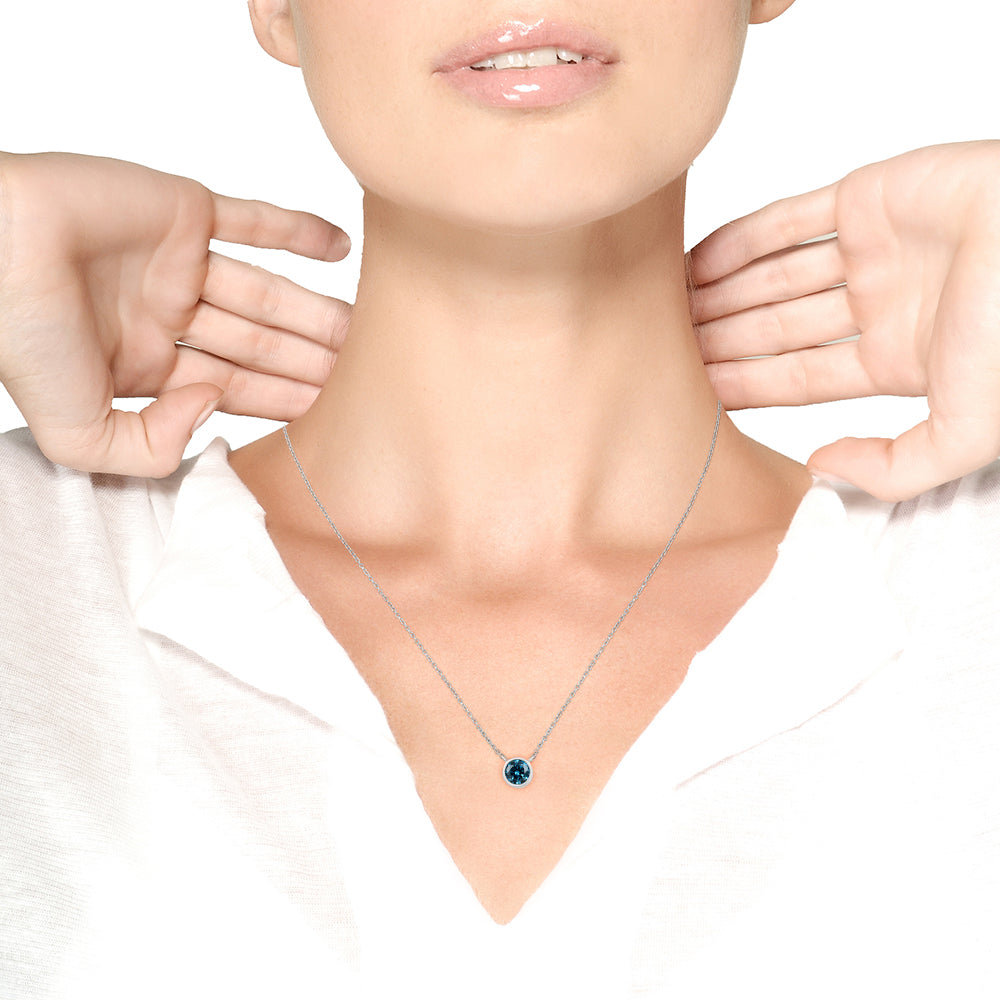 14K White Gold 1/2 Cttw Blue Lab Grown Diamond Modern Bezel-Set Solitaire 16"-18" Pendant Necklace (Blue Color, VS2-SI1 Clarity)-3