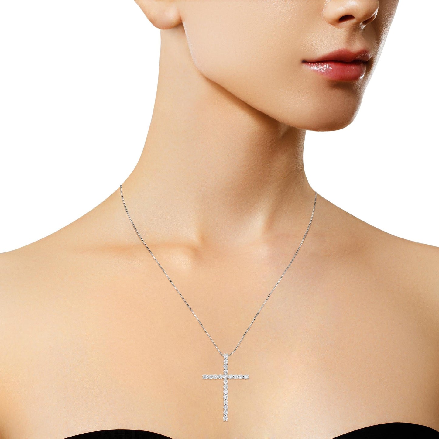 .925 Sterling Silver 4.0 Cttw Diamond 2-1/4" Cross Pendant with Box Chain Necklace (I-J Color, I1-I2 Clarity) - 18"-4