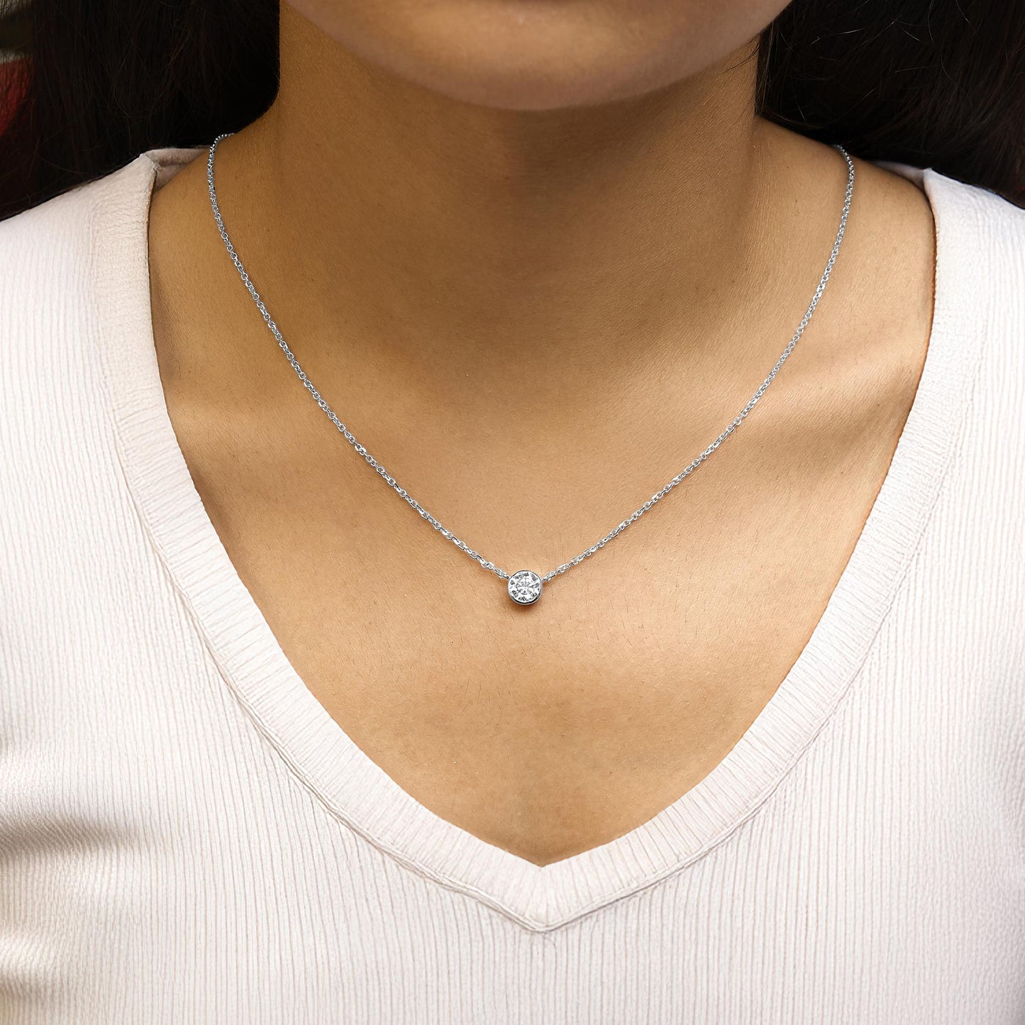 14K White Gold 1.00 Cttw Bezel Set Round Lab-Grown Diamond Solitaire 18" Pendant Necklace (F-G Color, VS1-VS2 Clarity)-3