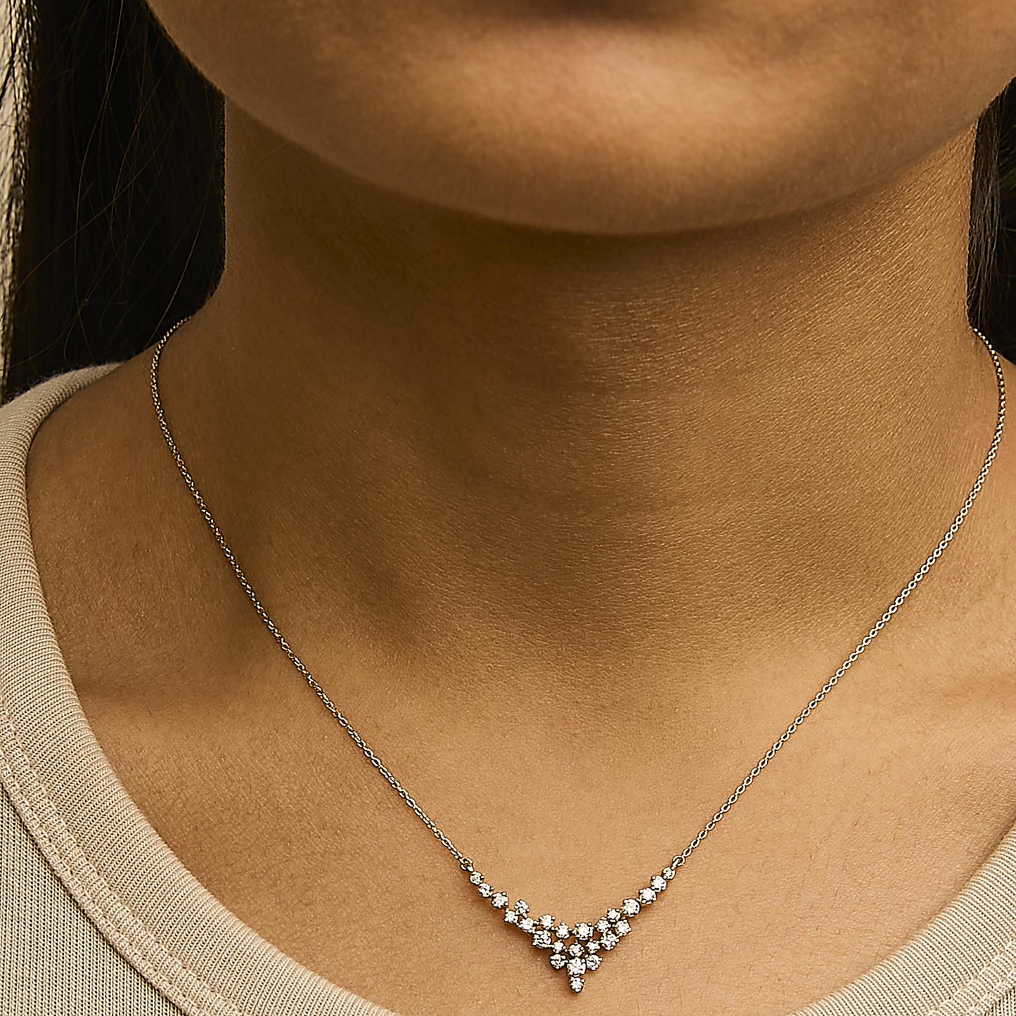 14K Yellow Gold 1/2 Cttw Diamond Scattered "V" Necklace (I-J Color, SI2-I1 Clarity) - 18" Inches-3