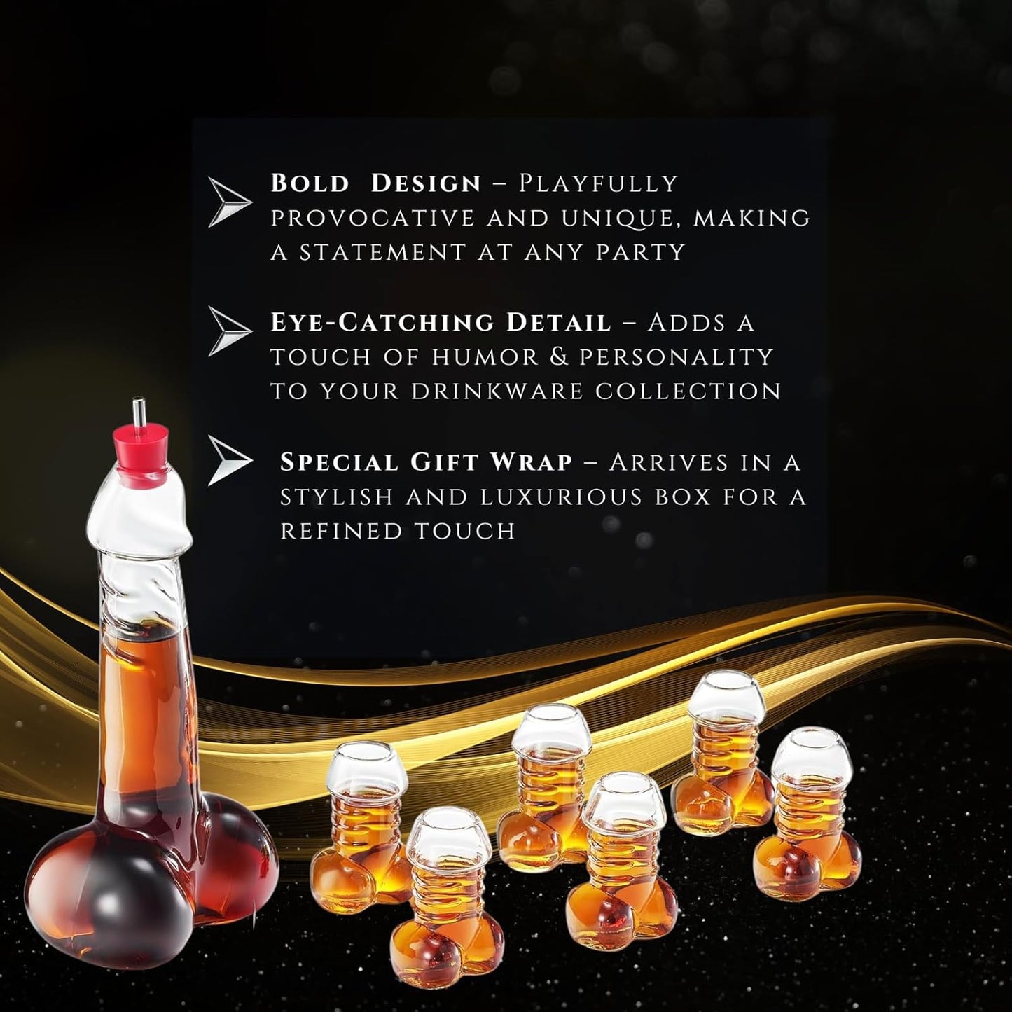 Funny Whiskey Decanter – Unique Glass Decanter for Scotch, Bourbon, Tequila & More – Hilarious Gag Gift with 6 Shot Glasses – Perfect for Parties & Novelty Barware-4