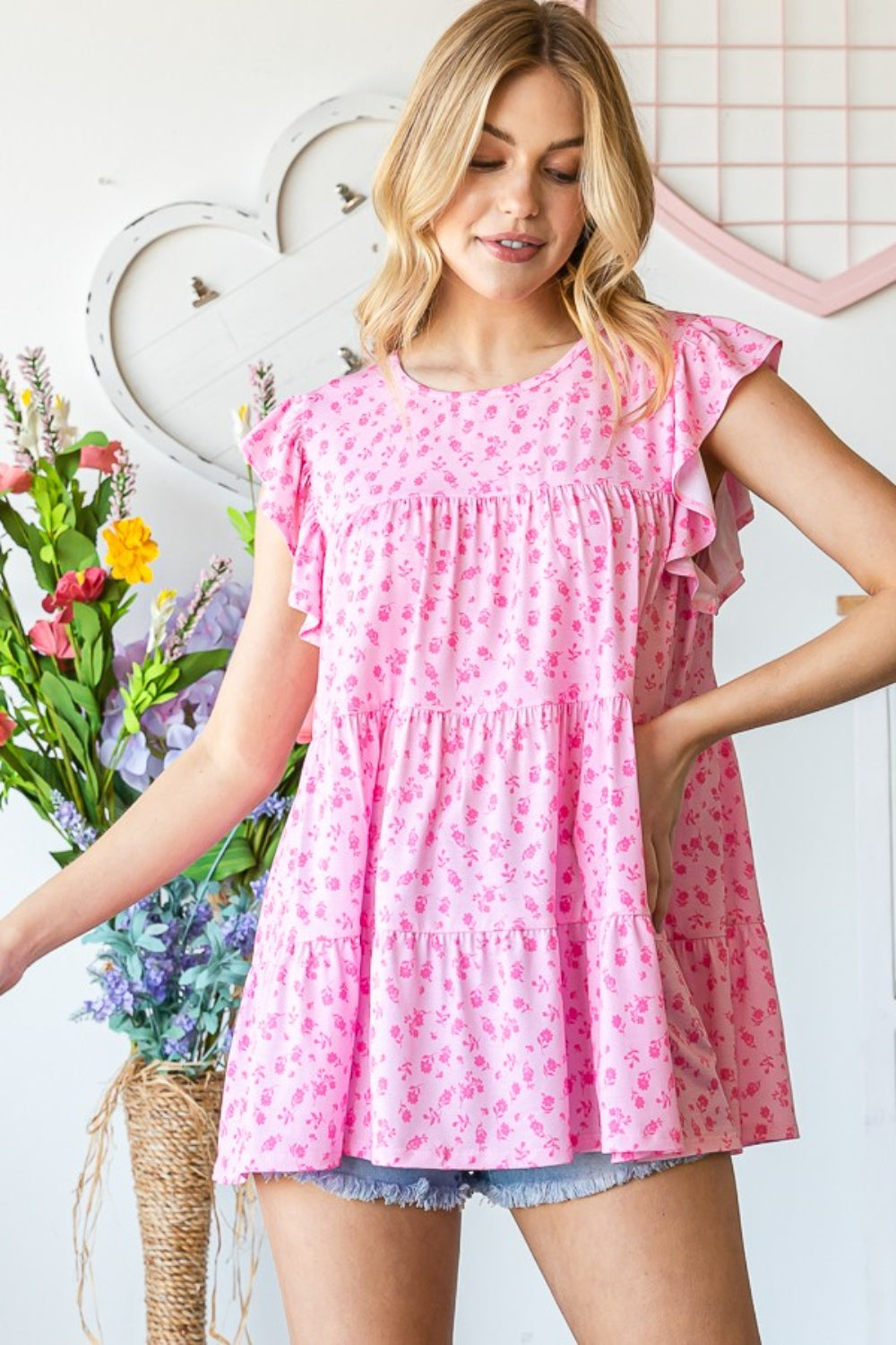 Heimish Full Size Floral Ruffled Tiered Top-3