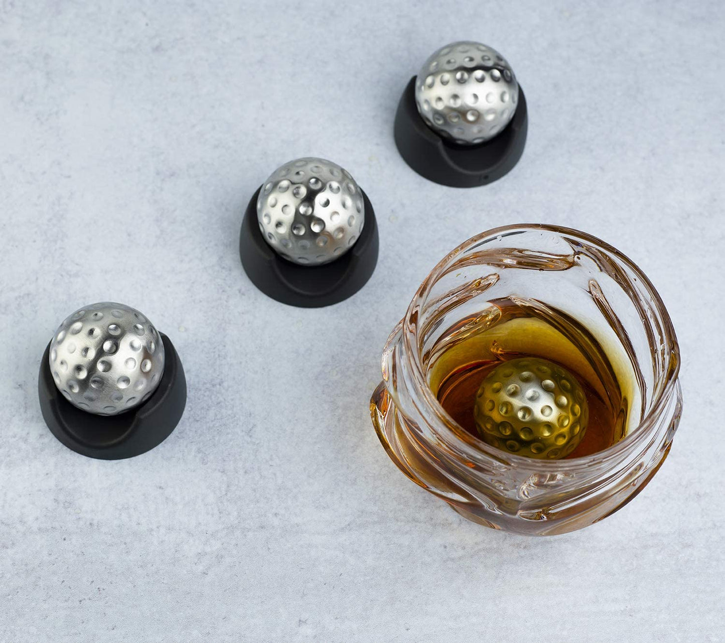 Golf Ball Shaped Stainless Steel Whiskey Stones, Whiskey Rocks, by The Wine Savant Great for Parties or for Bar Use, 4 Stones Rocks Cubes for Whiskey, Bourbon Vodka, Scotch, Metal Chillers Golf Gift-4