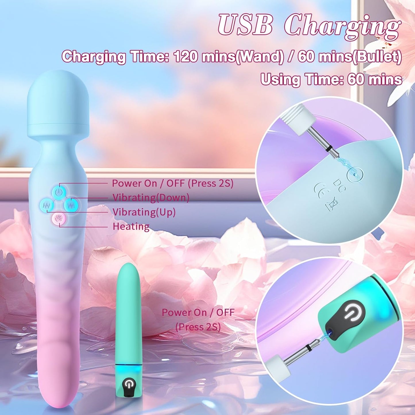 HeatTremor Clitoral Stimulator Wand & Bullet Vibrator Set-4