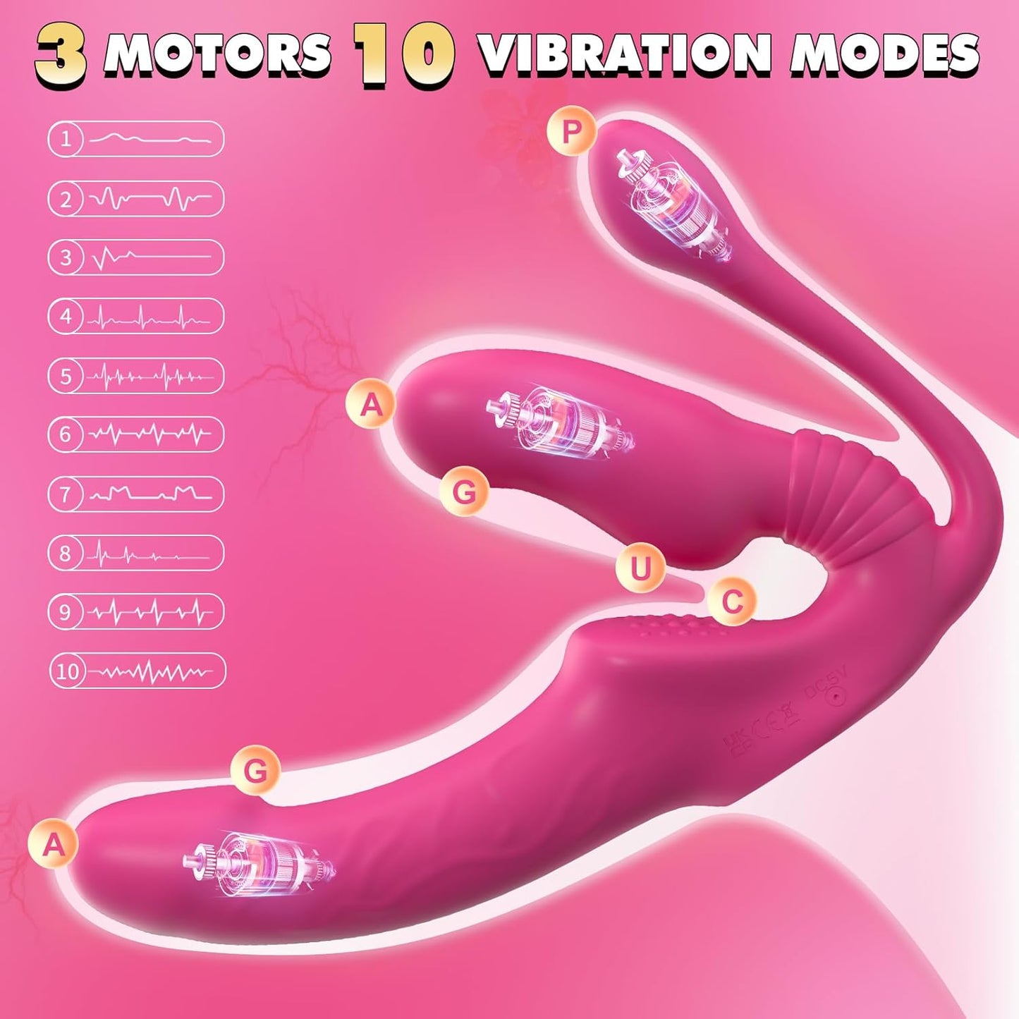StrapTease 3-Head Vibrating Strap-On Dildo – Triple Motor, Ergonomic-2