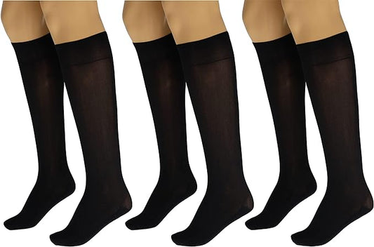 3 Pairs Women's Massage Nylon Sheer Knee High Stockings with Reinforced Toe – 70 Denier-0