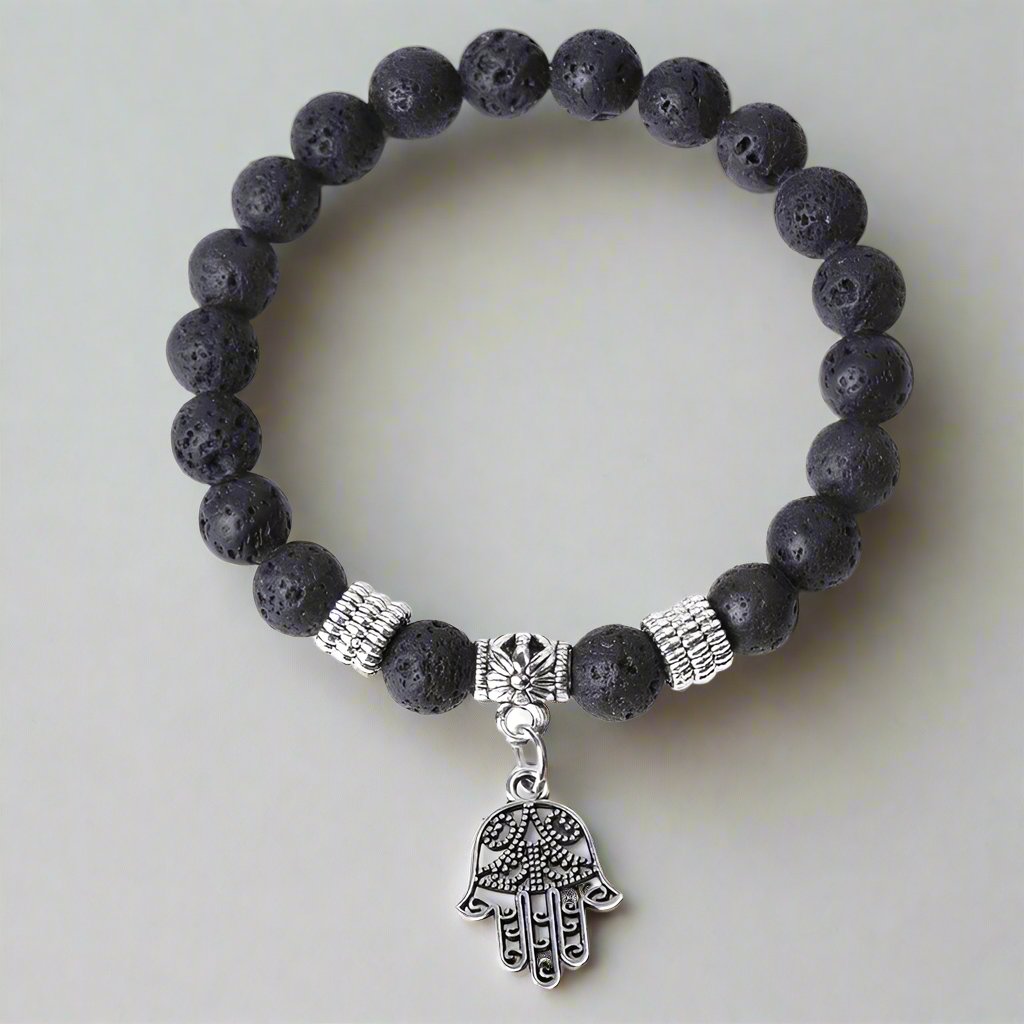 Lava Stone Hamsa Bracelet-0