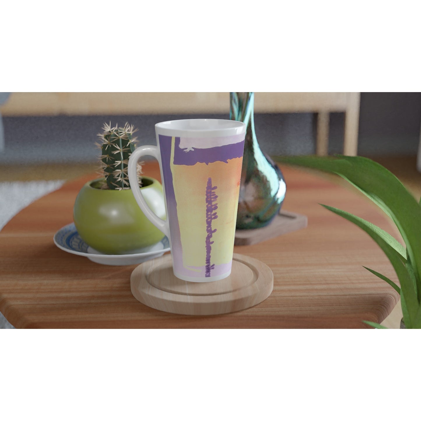 17oz White Ceramic Latte Mug | Coffee Cup with 'Spirit of the Southwest' Abstract Artwork by American Artist Barbara Cleary-2