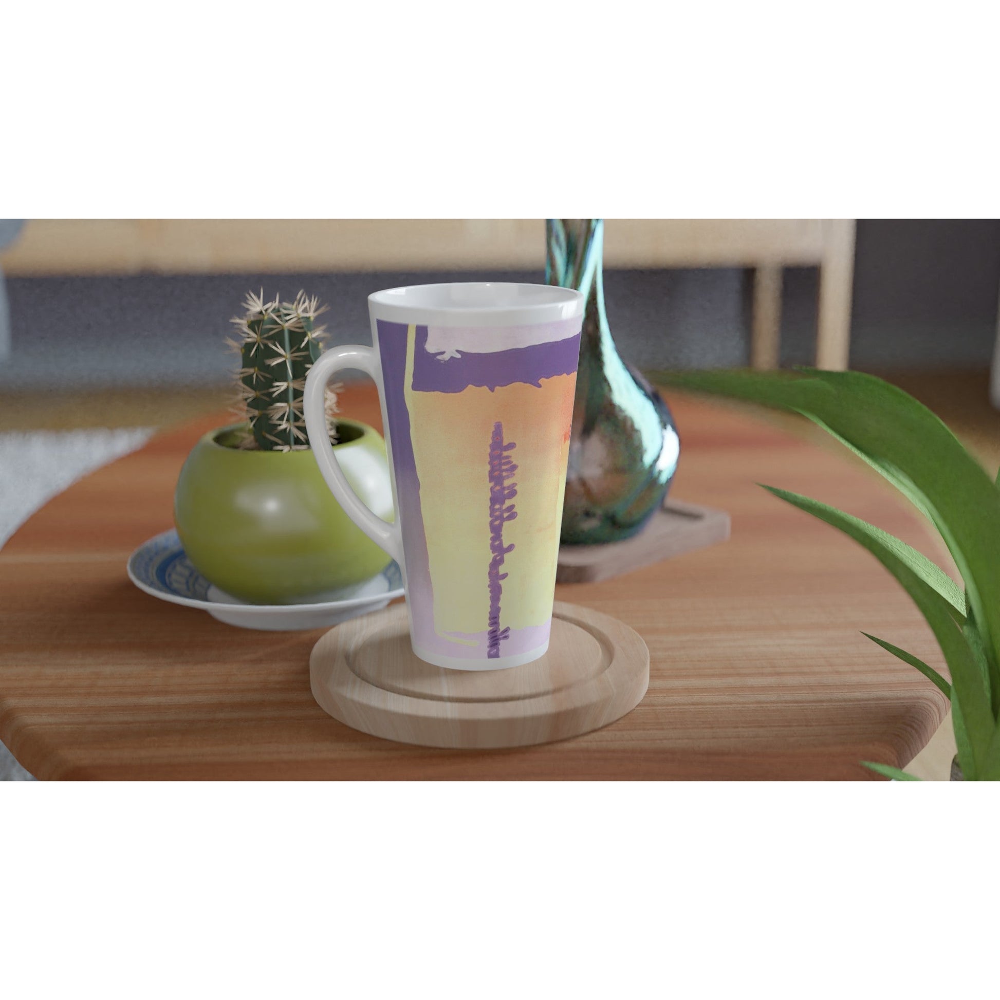 17oz White Ceramic Latte Mug | Coffee Cup with 'Spirit of the Southwest' Abstract Artwork by American Artist Barbara Cleary-2