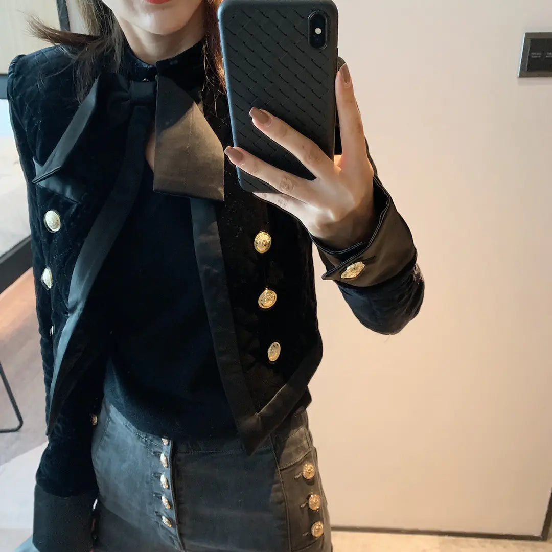 Velvet Diamond Quilt Short Jacket for Women