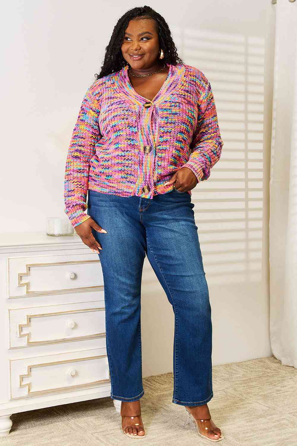 Woven Right V-Neck Long Sleeve Cardigan-3