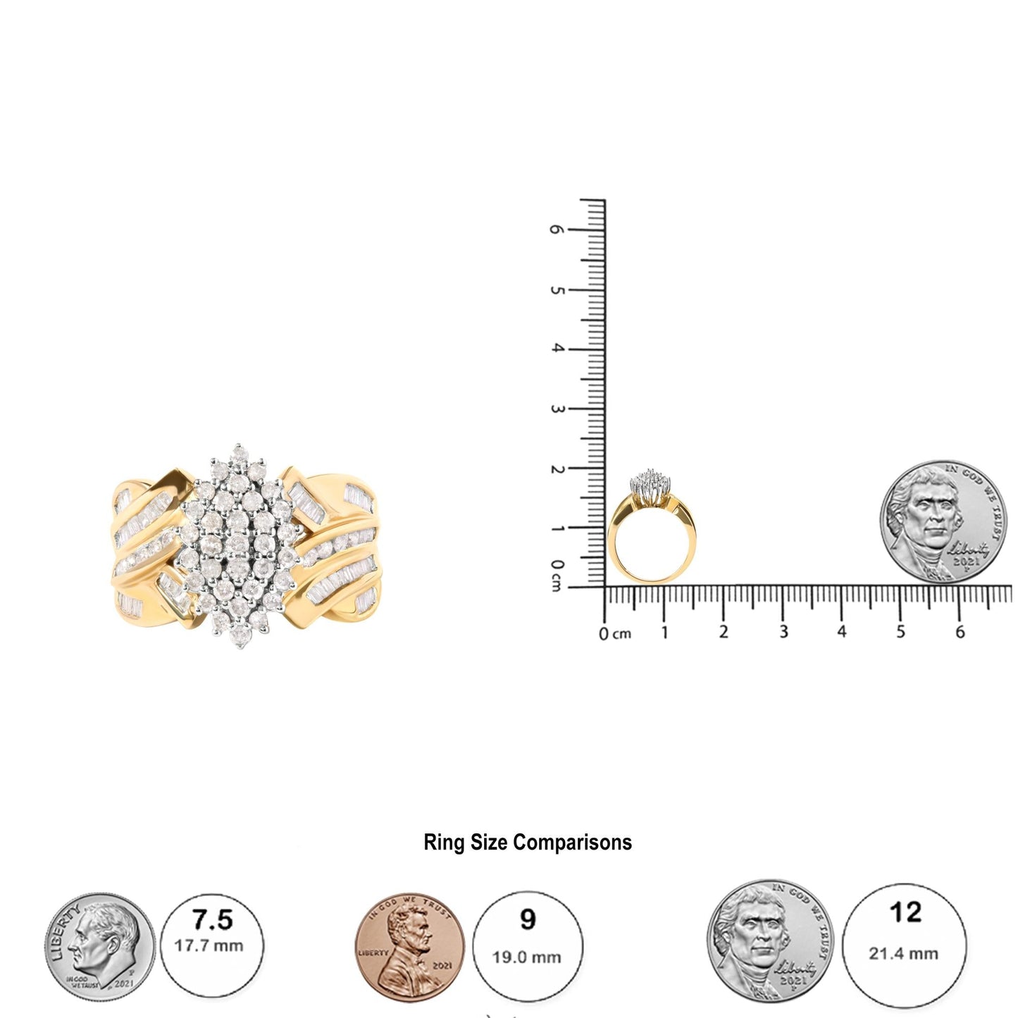 10K Yellow Gold 1 Cttw Diamond Pear Shaped Cluster Cluster Cocktail Ring (H-I Color, I2-I3 Clarity)-4