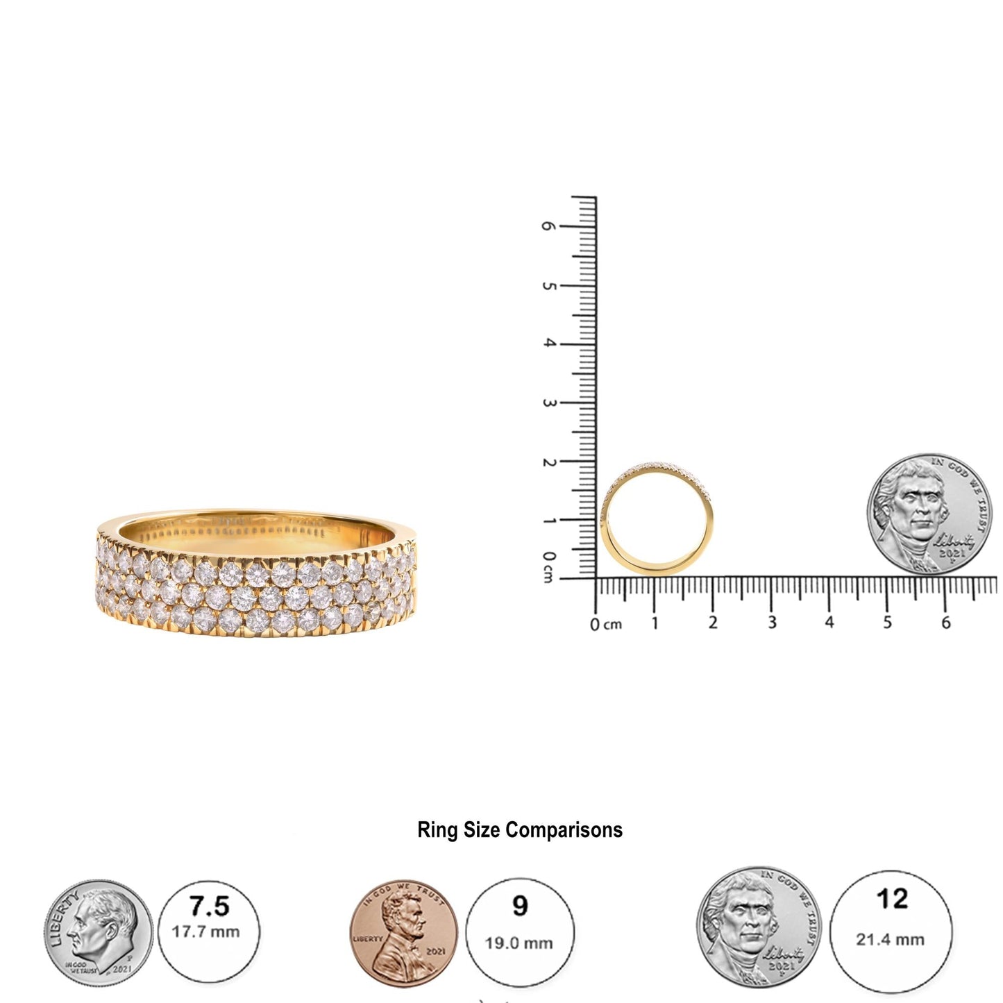 14K Yellow Gold Pave Set 3/4 cttw Multi Row Diamond Band Ring (H-I Color, SI2-I1 Clarity)-4