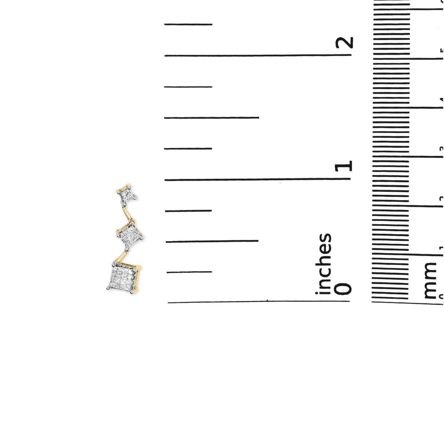 14K Yellow Gold 1 cttw Princess Cut Diamond Earrings (H-I, SI1-SI2)-4