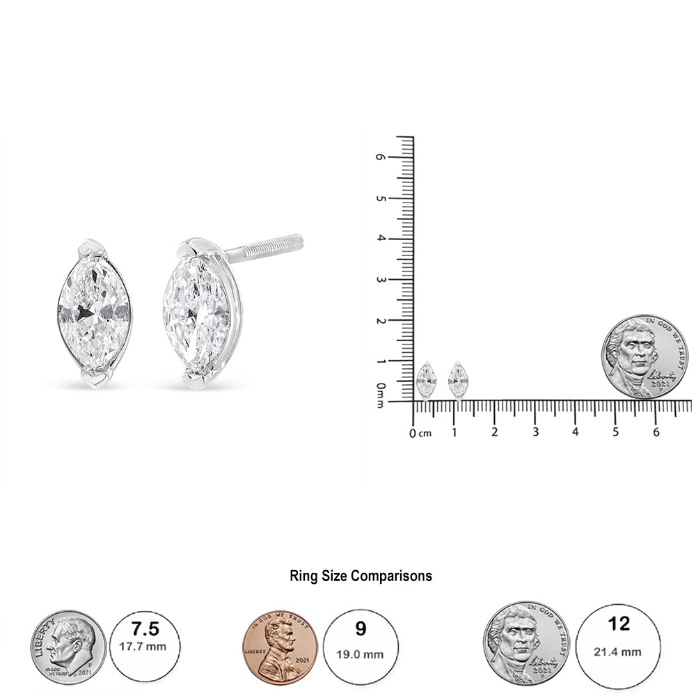 14K White Gold 4/5 Cttw Marquise Lab Grown Diamond Solitaire Stud Earrings-4
