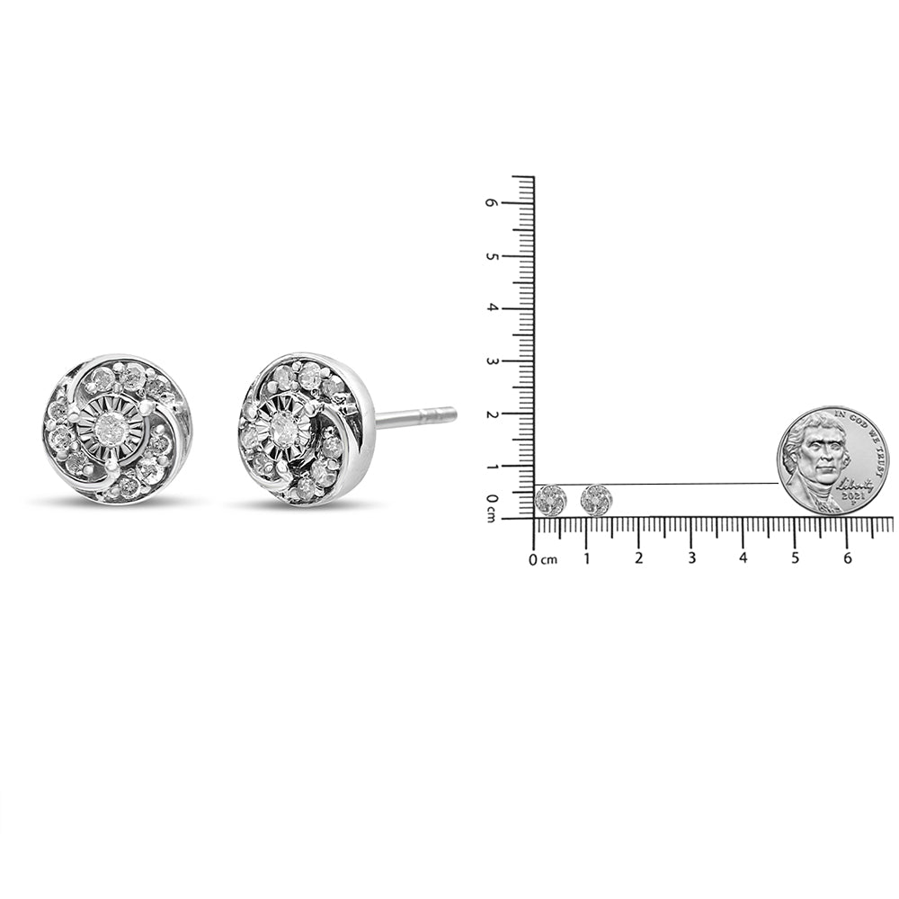 .925 Sterling Silver 1/4 Cttw Round Diamond Spiral Halo Cluster Stud Earrings (I-J Color, I2-I3 Clarity)-4