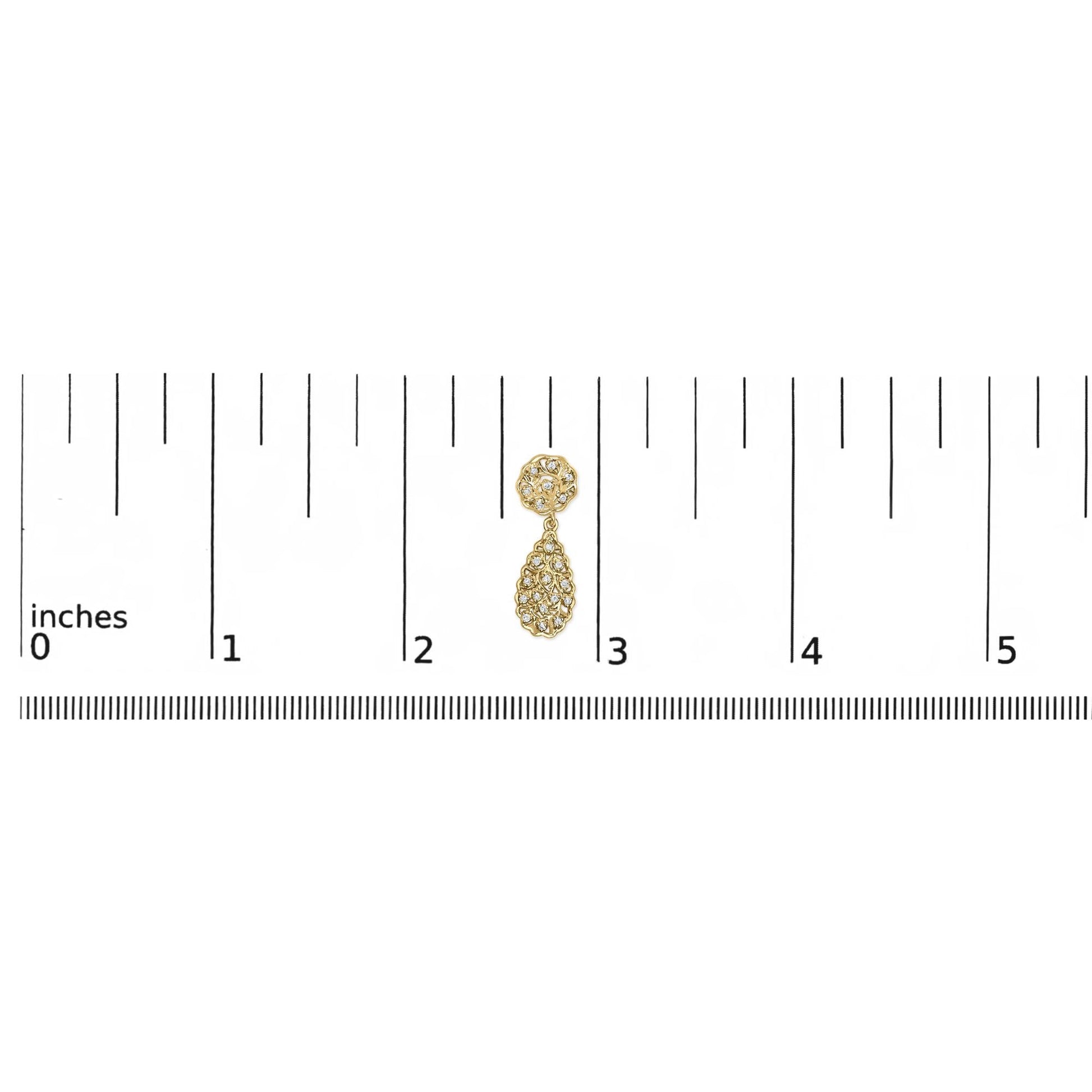 14K Yellow Gold Plated Sterling Silver 1/5 Cttw Diamond Teardrop Filigree Earrings (H-I Color, I1-I2 Clarity)-4