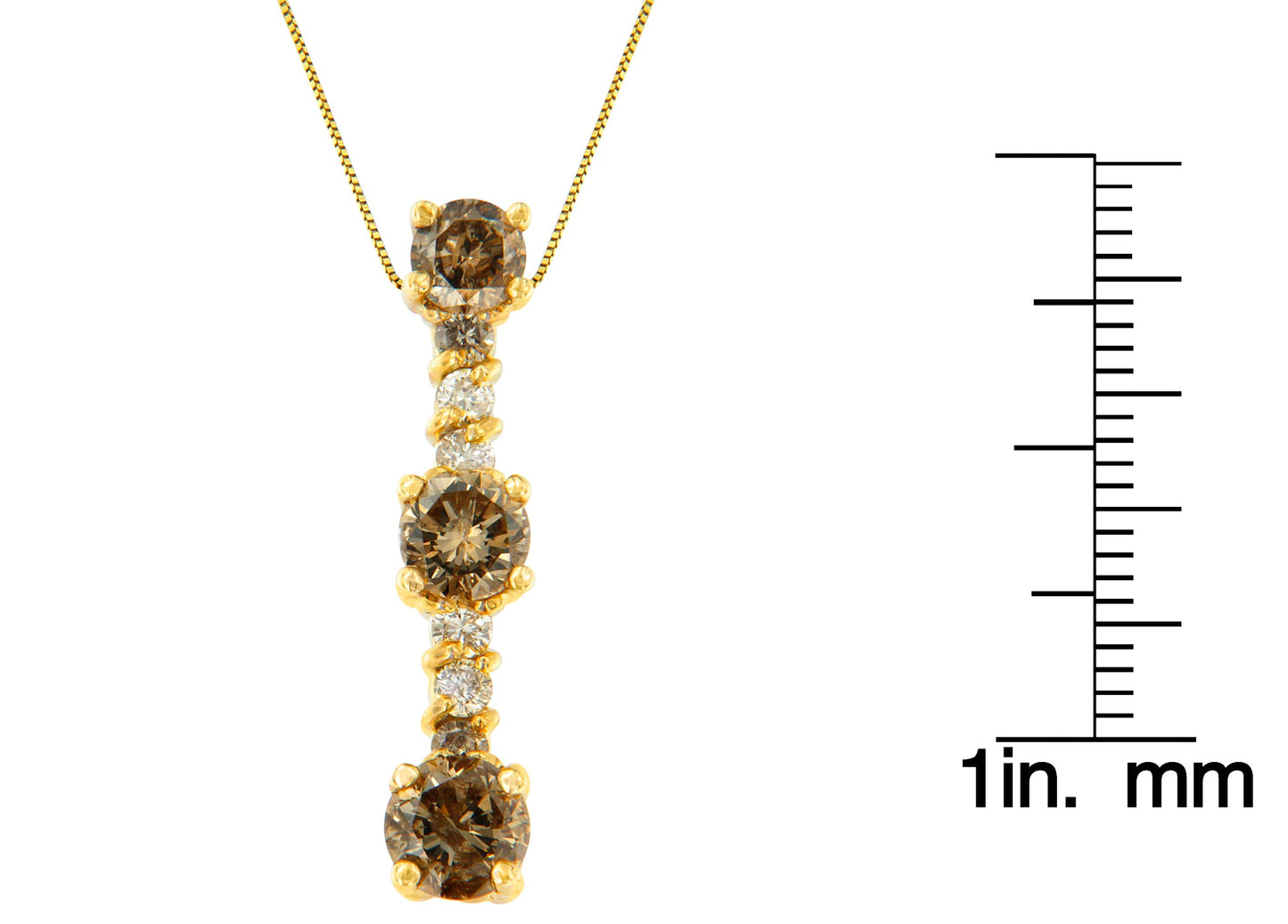 14K Yellow Gold 1 cttw White and Champagne Round Cut Diamond Drop Pendant Necklace (I-J, I1-I2)-3