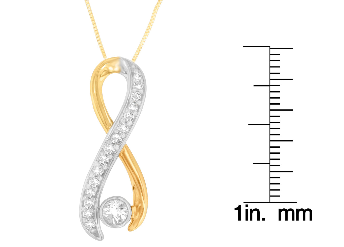 10K Two-Tone Gold 1/5 cttw Diamond Radiant Ribbon Pendant Necklace (H-I, I1-I2)-3