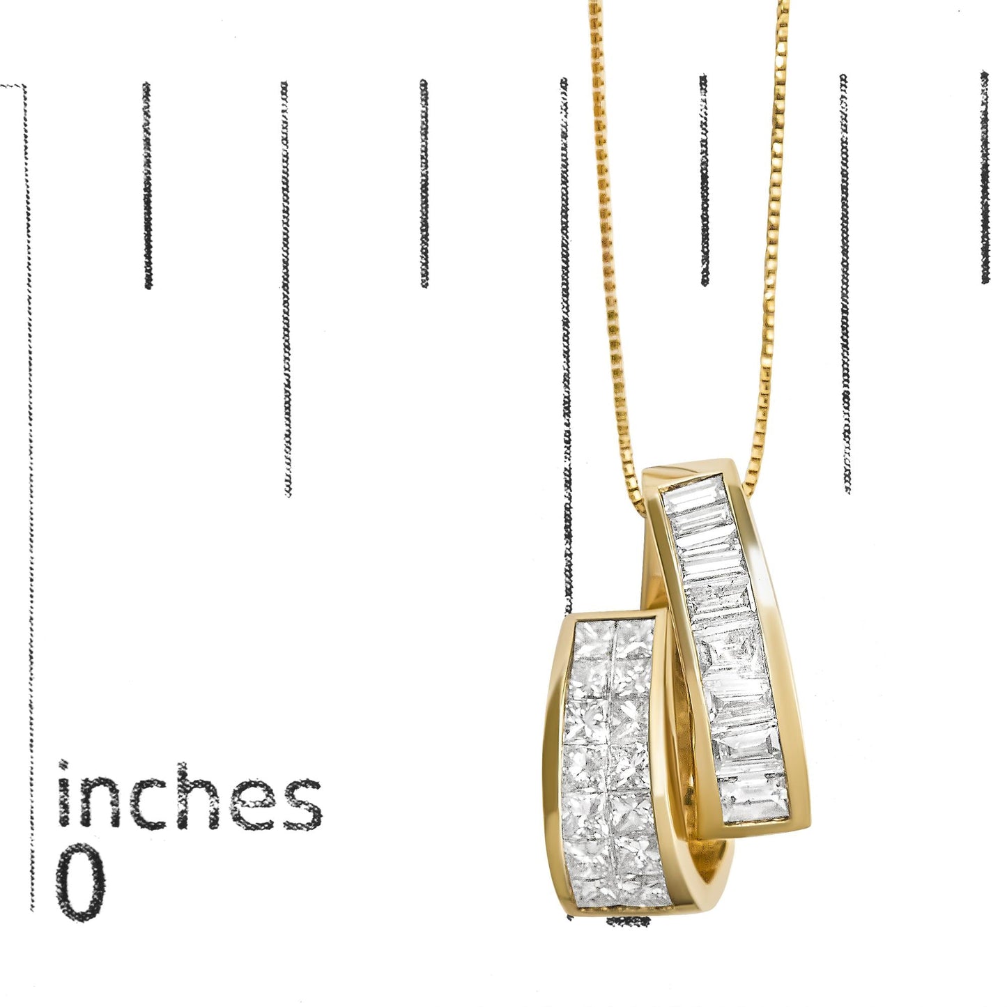 14K Yellow Gold 1 5/8 Cttw Princess and Baguette Diamond Duo Bar Pendant Necklace (G-H Color, VS2-SI1 Clarity) - 18"-4