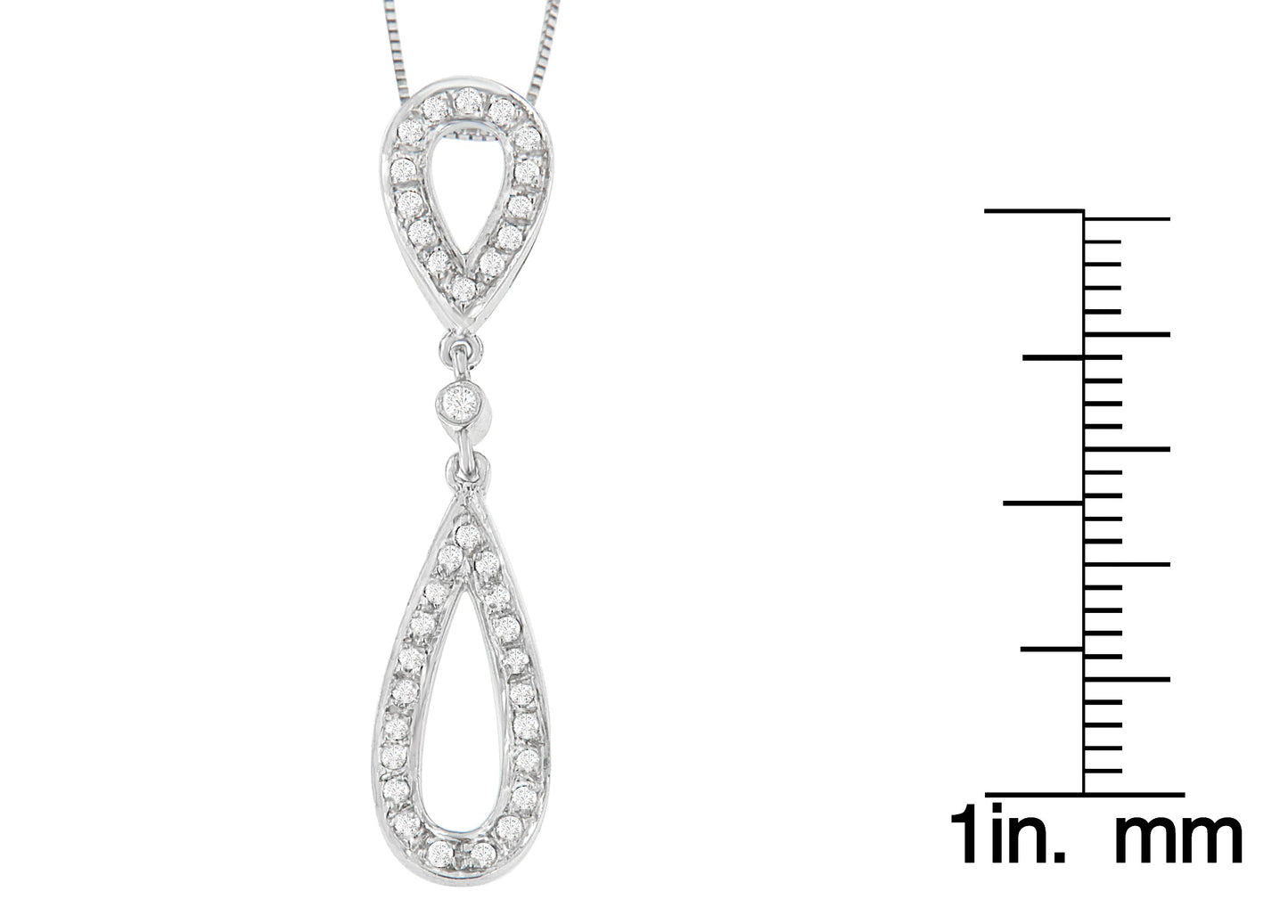 14 White Gold 1/4 cttw Round Cut Diamond Double Tear Drop Pendant Necklace (H-I, I2-I3)-3