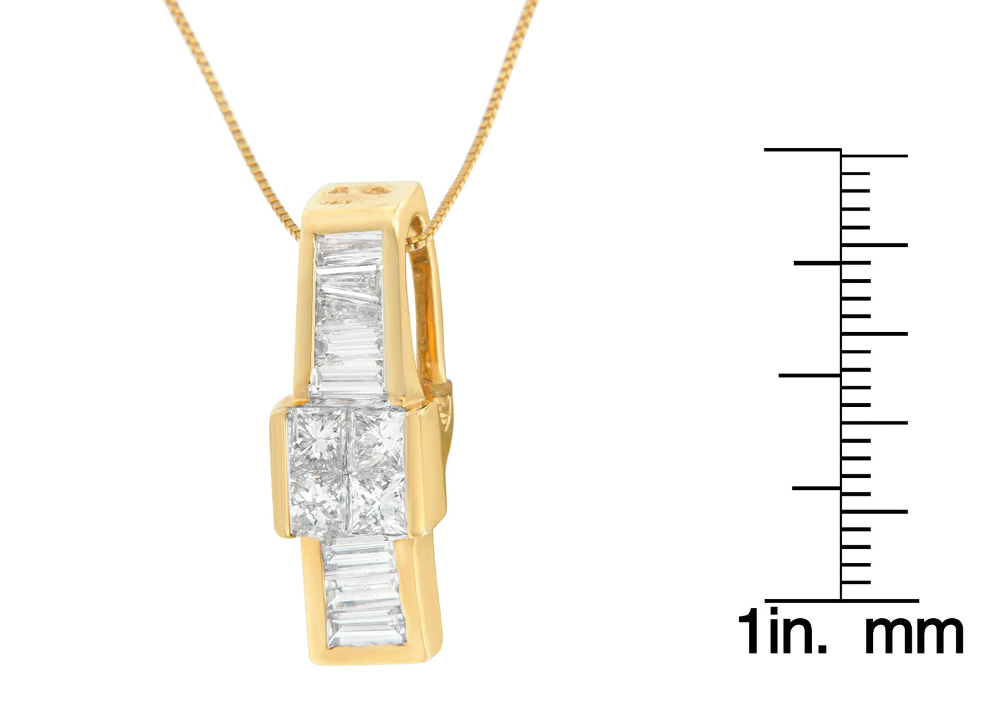 14K Yellow Gold 1 1/10 cttw Baguette and Princess Cut Overlapping Diamond Drop Pendant Necklace (H-I, SI1-SI2)-3