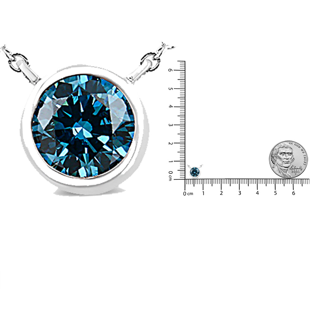 14K White Gold 1/2 Cttw Blue Lab Grown Diamond Modern Bezel-Set Solitaire 16"-18" Pendant Necklace (Blue Color, VS2-SI1 Clarity)-4