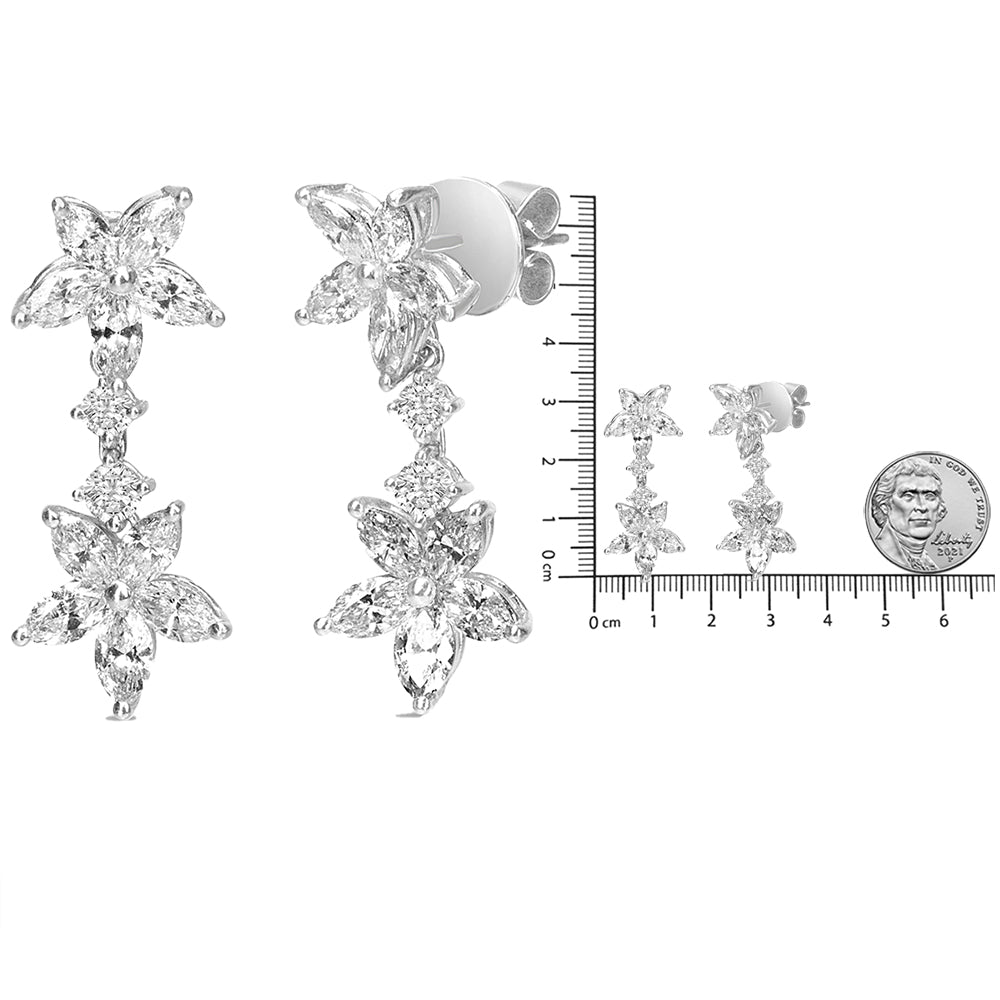 18k White Gold 6.0 Cttw Marquise Diamond Floral Dangle Drop Earrings (E-F Color, VS1-VS2 Clarity)-4