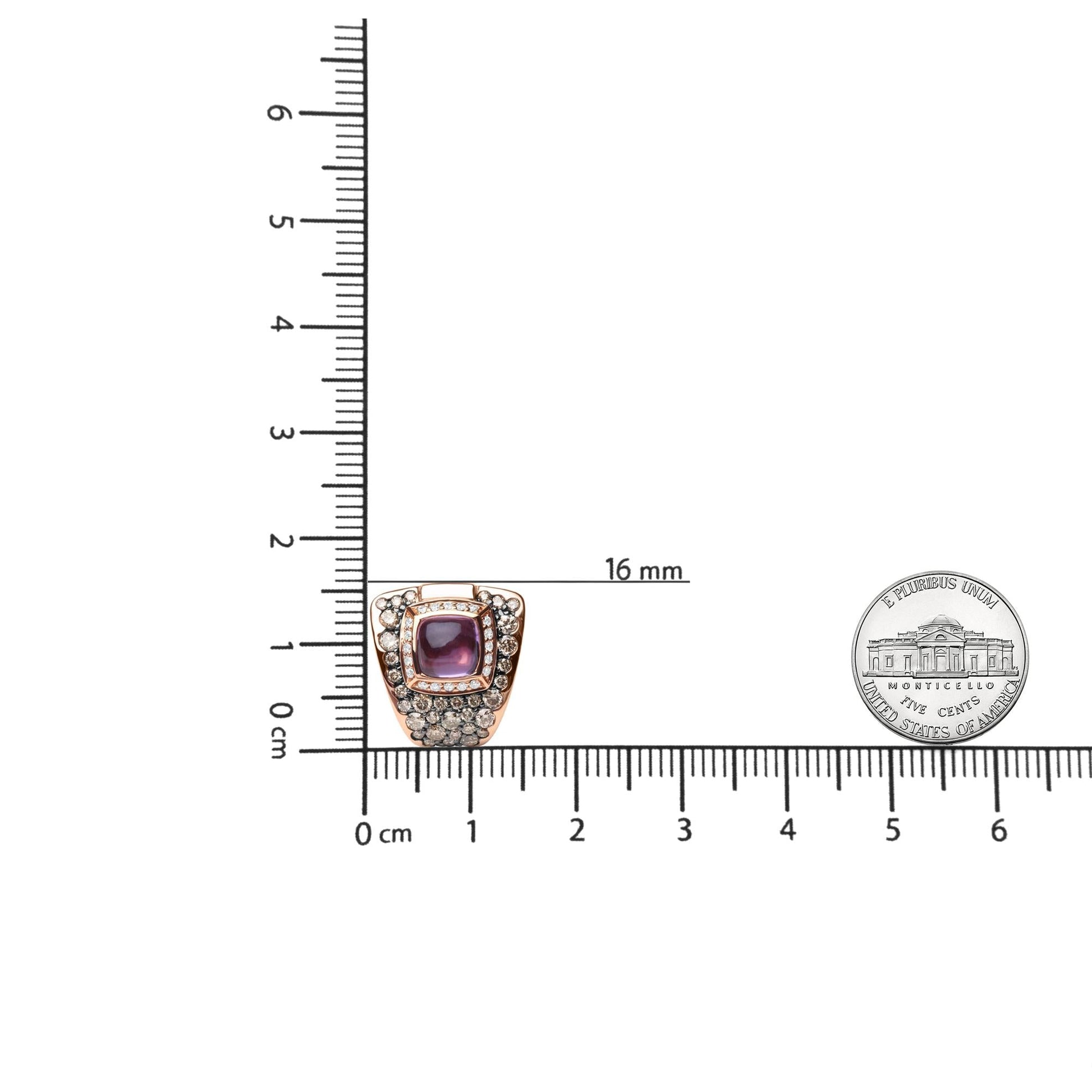 18K Rose Gold 1 1/2 Cttw Round Diamond and 7mm Cushion Cut Purple Amethyst Gemstone Geometrical Statement Stud Earrings (Brown and G-H Color, SI1-SI2 Clarity)-4
