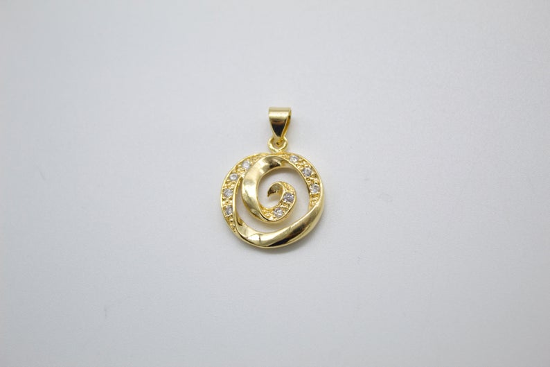 18K Gold Filled Swirl With CZ Cubic Zirconia Stone Pendant-0